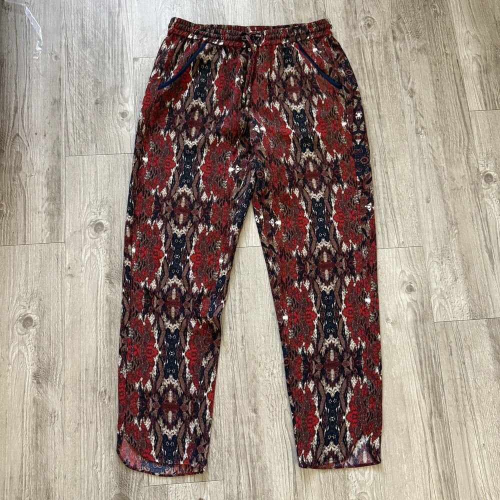 Anthropologie Cartonnier Letna Ikat Pants L Large Drawstring Boho Joggers Red